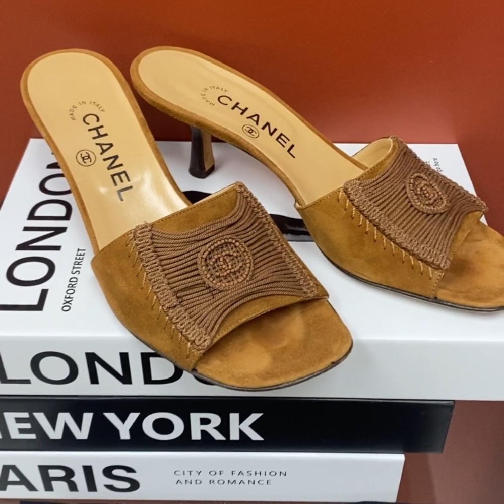Chanel Suede Kitten Heeled Sandals